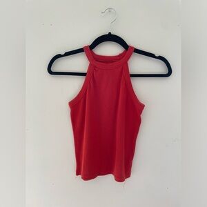 Dark orange cropped high neck ribbed tank top